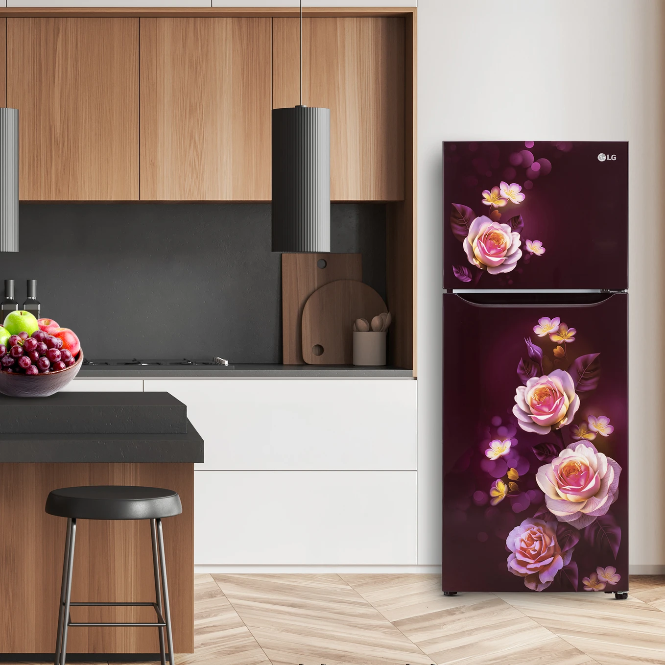 LG 242 L Frost Free Double Door 2 Star Refrigerator  with Smart Inverter Compressor and Multi Air Flow (Scarlet Bloom, GL-N292DSBY)